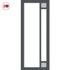 Eco-Urban Suburban 4 Pane Solid Wood Internal Door Pair UK Made DD6411G Clear Glass(2 FROSTED CORNER PANES)- Eco-Urban® Stormy Grey Premium Primed