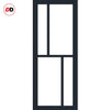 Top Mounted Black Sliding Track & Solid Wood Door - Eco-Urban® Hampton 4 Pane Solid Wood Door DD6413SG Frosted Glass - Shadow Black Premium Primed