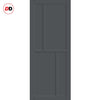 Top Mounted Black Sliding Track & Solid Wood Double Doors - Eco-Urban® Hampton 4 Panel Doors DD6413 - Stormy Grey Premium Primed
