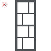 Top Mounted Black Sliding Track & Solid Wood Door - Eco-Urban® Kochi 8 Pane Solid Wood Door DD6415SG Frosted Glass - Stormy Grey Premium Primed