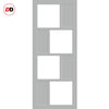 Top Mounted Black Sliding Track & Solid Wood Door - Eco-Urban® Cusco 4 Pane 4 Panel Solid Wood Door DD6416SG Frosted Glass - Mist Grey Premium Primed