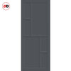 Top Mounted Black Sliding Track & Solid Wood Double Doors - Eco-Urban® Cairo 6 Panel Doors DD6419 - Stormy Grey Premium Primed