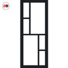 Top Mounted Black Sliding Track & Solid Wood Double Doors - Eco-Urban® Cairo 6 Pane Doors DD6419G Clear Glass - Shadow Black Premium Primed