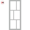 Top Mounted Black Sliding Track & Solid Wood Double Doors - Eco-Urban® Milan 6 Pane Doors DD6422G Clear Glass - Mist Grey Premium Primed