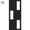 Top Mounted Black Sliding Track & Solid Wood Double Doors - Eco-Urban® Tokyo 3 Pane 3 Panel Doors DD6423SG Frosted Glass - Shadow Black Premium Primed