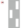 Top Mounted Black Sliding Track & Solid Wood Door - Eco-Urban® Tokyo 3 Pane 3 Panel Solid Wood Door DD6423SG Frosted Glass - Mist Grey Premium Primed