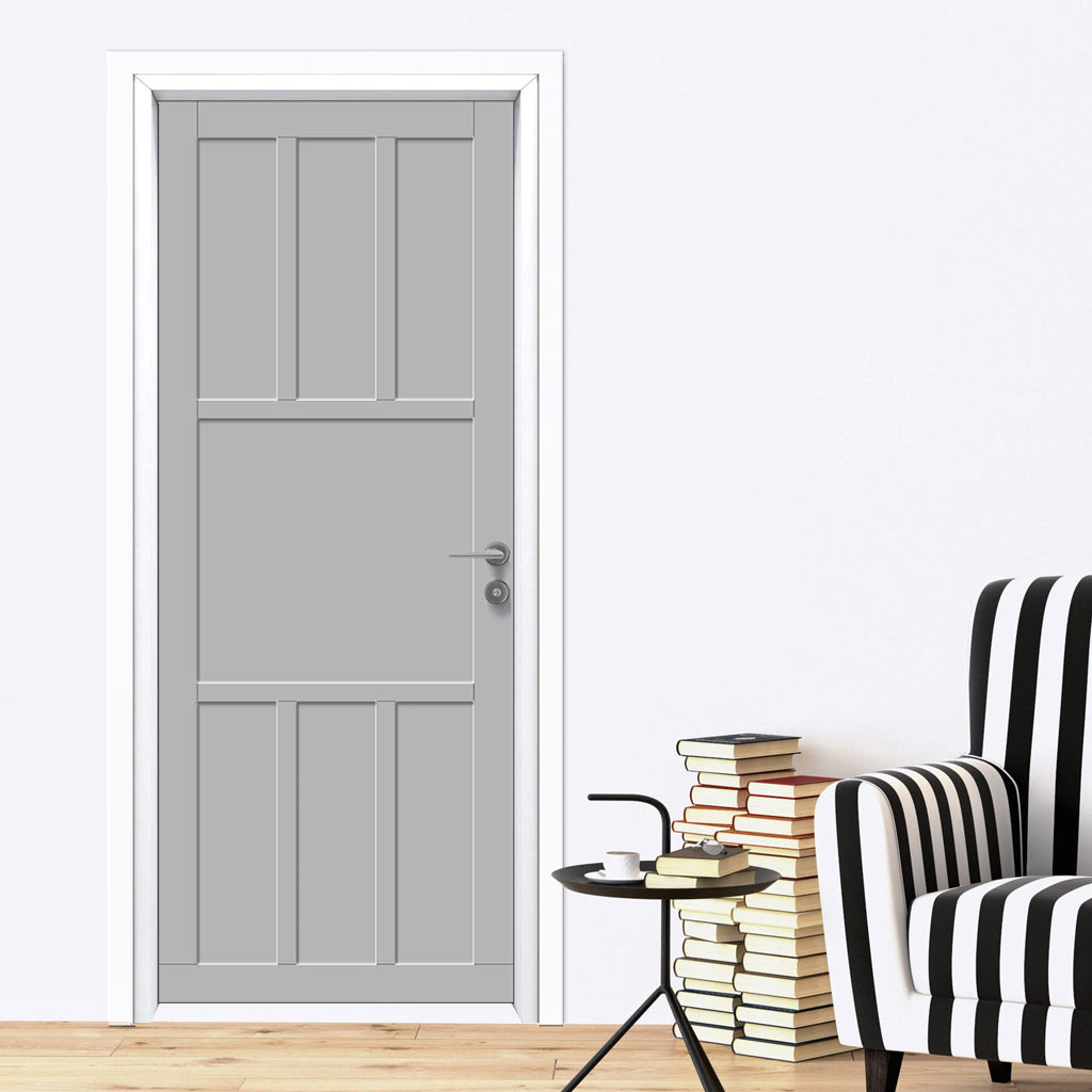 Queensland 7 Panel Solid Wood Internal Door UK Made DD6424 - Eco-Urban® Mist Grey Premium Primed