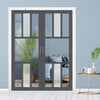 Handmade Eco-Urban Tasmania 7 Pane Door Pair DD6425G Clear Glass(1 FROSTED PANE) - Dark Grey Premium Primed