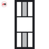 Top Mounted Black Sliding Track & Solid Wood Double Doors - Eco-Urban® Tasmania 7 Pane Doors DD6425G Clear Glass(1 FROSTED PANE) - Shadow Black Premium Primed