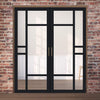Eco-Urban Isla 6 Pane Solid Wood Internal Door Pair UK Made DD6429G Clear Glass - Eco-Urban® Shadow Black Premium Primed