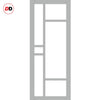 Top Mounted Black Sliding Track & Solid Wood Door - Eco-Urban® Isla 6 Pane Solid Wood Door DD6429SG Frosted Glass - Mist Grey Premium Primed