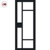 Top Mounted Black Sliding Track & Solid Wood Door - Eco-Urban® Jura 5 Pane 1 Panel Solid Wood Door DD6431SG Frosted Glass - Shadow Black Premium Primed