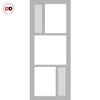 Top Mounted Black Sliding Track & Solid Wood Door - Eco-Urban® Arran 5 Pane Solid Wood Door DD6432G Clear Glass(2 FROSTED PANES) - Mist Grey Premium Primed
