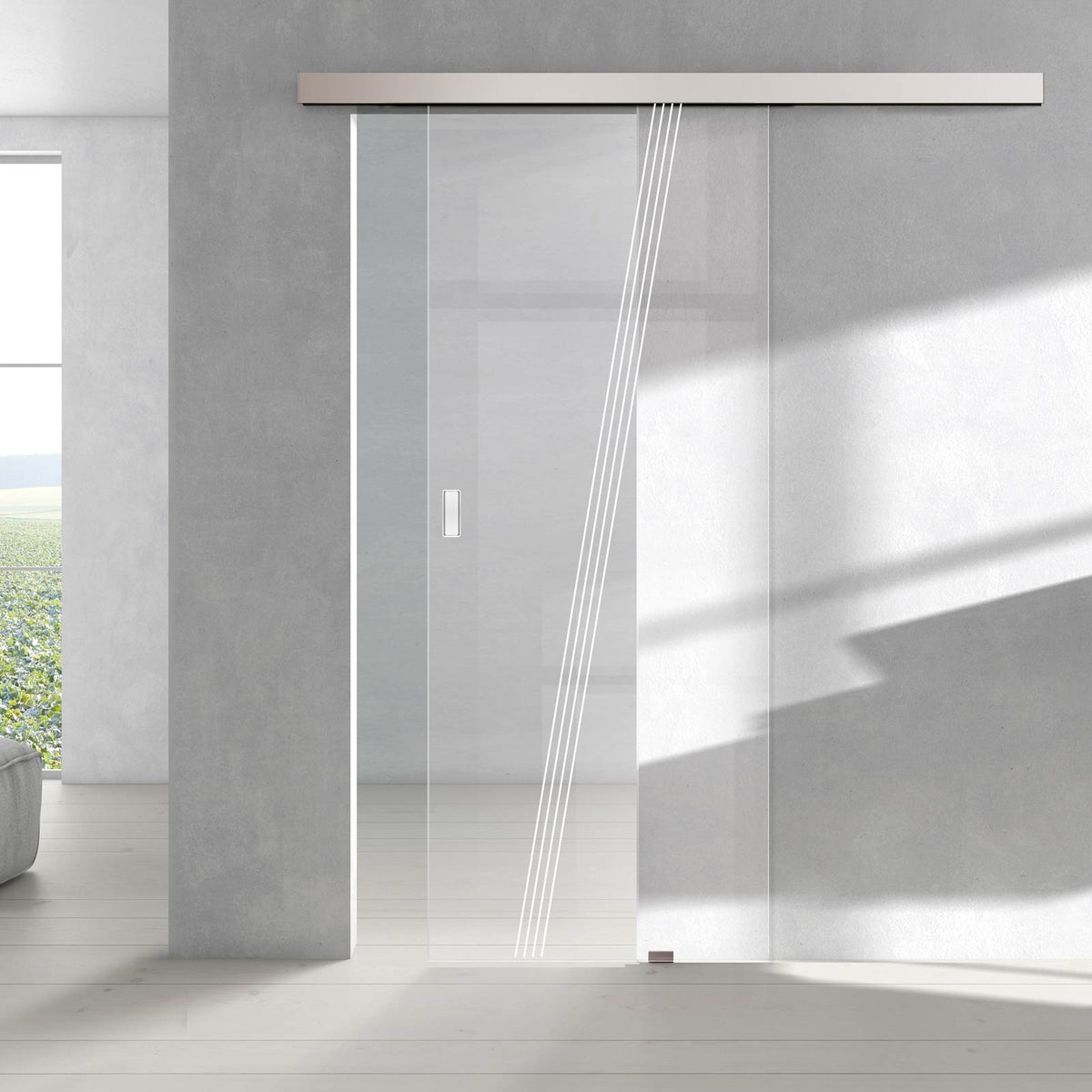 Single Glass Sliding Door - Dean 8mm Clear Glass - Obscure Printed Design - Planeo 60 Pro Kit