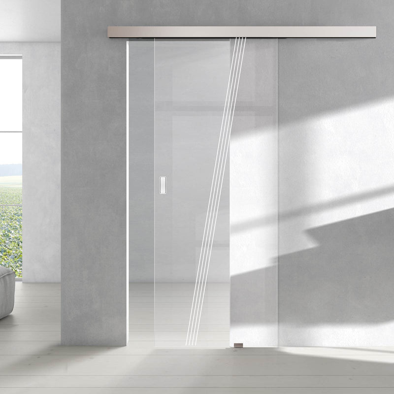 Single Glass Sliding Door - Dean 8mm Clear Glass - Obscure Printed Design - Planeo 60 Pro Kit