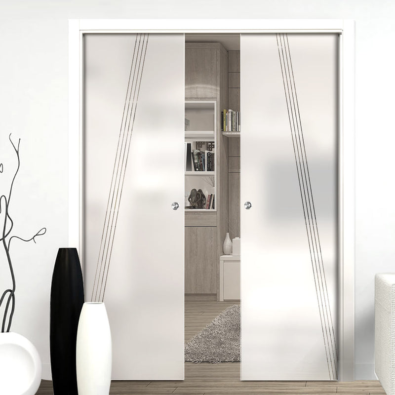 Dean 8mm Obscure Glass - Clear Printed Design - Double Evokit Pocket Door