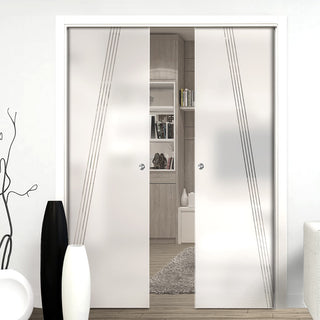 Image: Dean 8mm Obscure Glass - Clear Printed Design - Double Evokit Pocket Door
