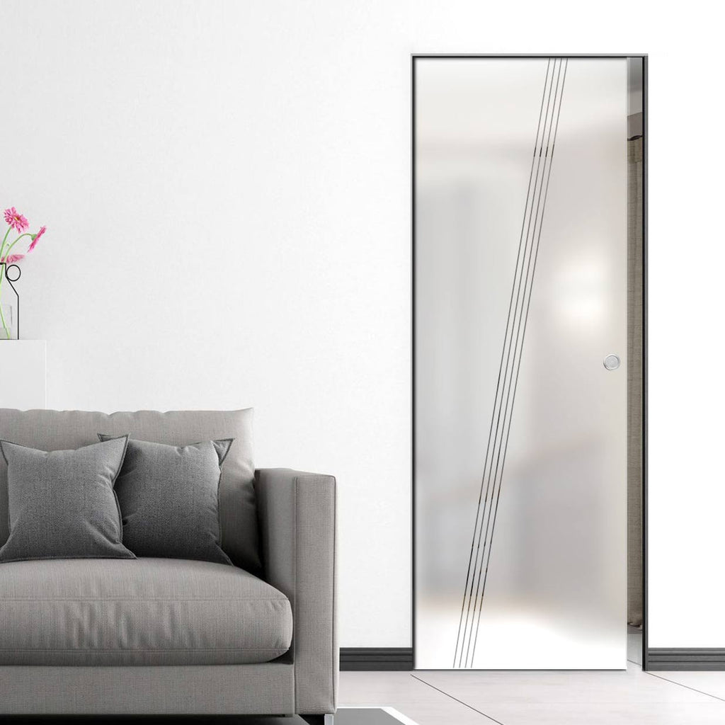 Dean 8mm Obscure Glass - Clear Printed Design - Single Absolute Pocket Door