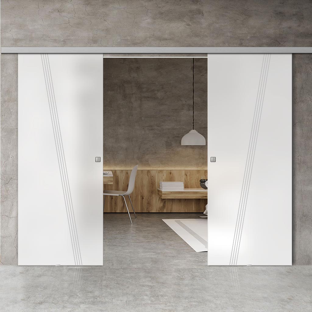 Double Glass Sliding Door - Dean 8mm Obscure Glass - Obscure Printed Design - Planeo 60 Pro Kit