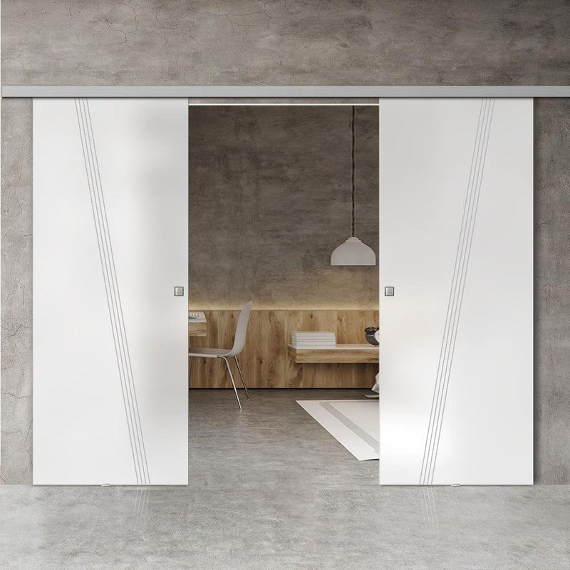 Double Glass Sliding Door - Dean 8mm Obscure Glass - Obscure Printed Design - Planeo 60 Pro Kit