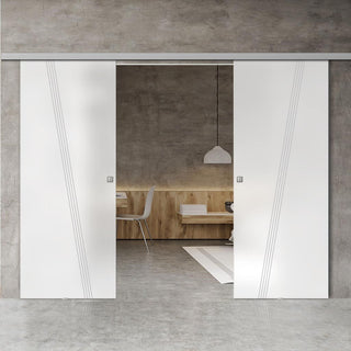 Image: Double Glass Sliding Door - Dean 8mm Obscure Glass - Obscure Printed Design - Planeo 60 Pro Kit
