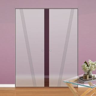 Image: Dean 8mm Obscure Glass - Obscure Printed Design - Double Absolute Pocket Door