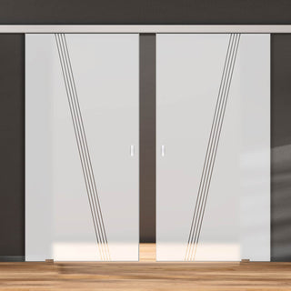 Image: Double Glass Sliding Door - Dean 8mm Obscure Glass - Clear Printed Design - Planeo 60 Pro Kit
