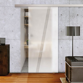 Image: Single Glass Sliding Door - Dean 8mm Obscure Glass - Clear Printed Design - Planeo 60 Pro Kit