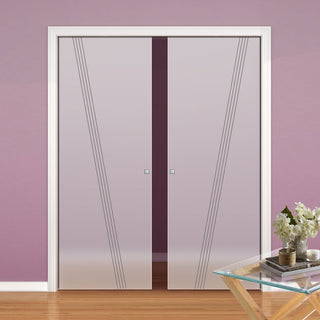 Image: Dean 8mm Obscure Glass - Obscure Printed Design - Double Evokit Pocket Door