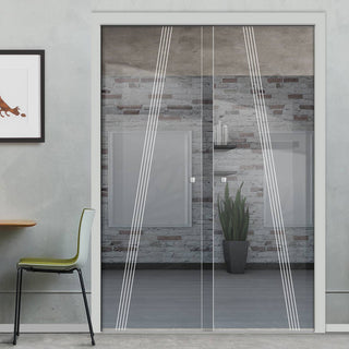 Image: Dean 8mm Clear Glass - Obscure Printed Design - Double Evokit Pocket Door