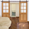 Double Sliding Door & Track - Dean Oak Doors - Clear Glass - Prefinished