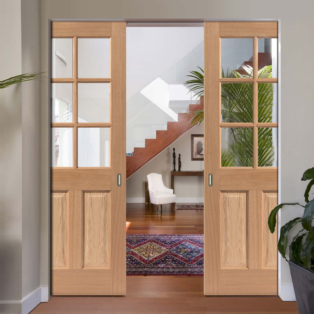 Oak Dean Absolute Evokit Double Pocket Doors - Clear Glass