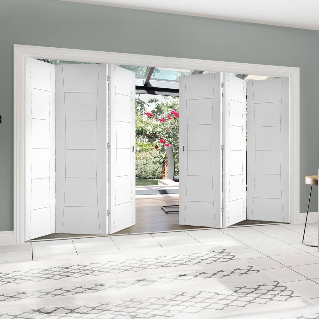 Six Folding Doors & Frame Kit - Pamplona Flush 3+3 - White Primed