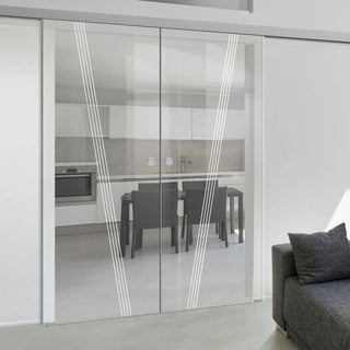 Image: Double Glass Sliding Door - Dean 8mm Clear Glass - Obscure Printed Design - Planeo 60 Pro Kit