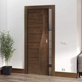 Image: Contemporary Design Cadiz Walnut  Evokit Pocket Fire Door - 1/2 Hour Fire Rated - Prefinished