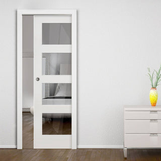 Image: Bespoke Shaker 4L White Primed Glazed Single Pocket Door