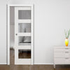 Coventry Shaker Single Evokit Pocket Door - Clear Glass - White Primed