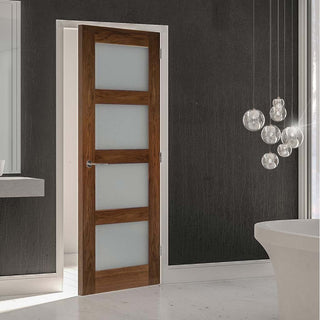 Image: Bespoke Coventry Prefinished Walnut Shaker Style Internal Door - Frosted Glass