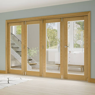 Image: Four Folding Doors & Frame Kit - Walden Oak 3+1 - Clear Glass - Unfinished