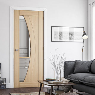 Image: Ravello Oak Internal Door - Clear Glass - Prefinished