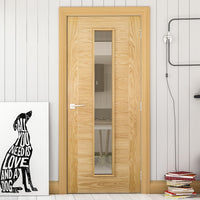 Seville Oak Fire Door - Clear Glass - 1/2 Hour Fire Rated - Prefinished