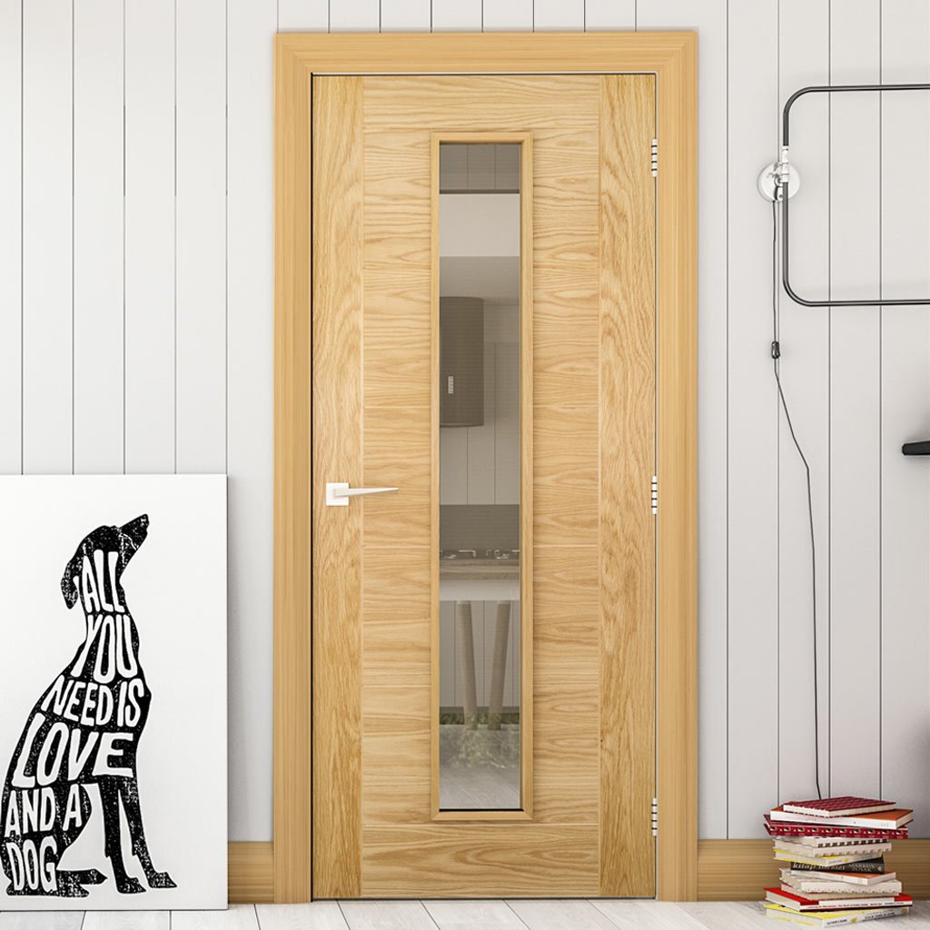 Seville Oak Fire Door - Clear Glass - 1/2 Hour Fire Rated - Prefinished