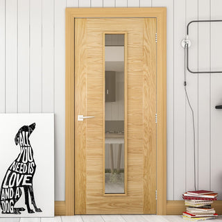 Image: Seville Oak Fire Door - Clear Glass - 1/2 Hour Fire Rated - Prefinished