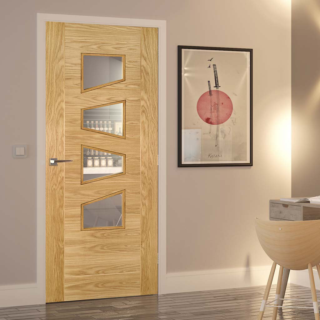 Deanta oak veneered interior door with safety glass