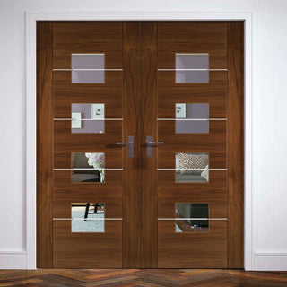 Image: Bespoke Valencia Glazed Walnut Internal Door Pair - Prefinished