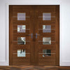 Bespoke Valencia Glazed Walnut Internal Door Pair - Prefinished