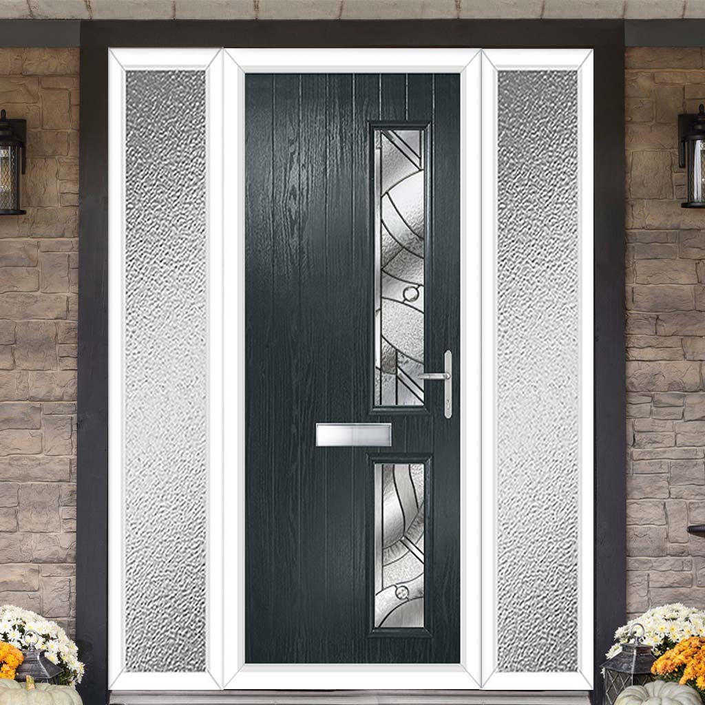 Cottage Style Debonaire 2 Composite Front Door Set with Double Side Screen - Hnd Abstract Glass - Shown in Anthracite Grey