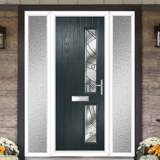 Image: Cottage Style Debonaire 2 Composite Front Door Set with Double Side Screen - Hnd Abstract Glass - Shown in Anthracite Grey