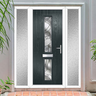 Image: Cottage Style Debonaire 2 Composite Front Door Set with Double Side Screen - Central Abstract Glass - Shown in Anthracite Grey