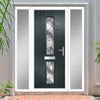 Cottage Style Debonaire 2 Composite Front Door Set with Double Side Screen - Central Abstract Glass - Shown in Anthracite Grey